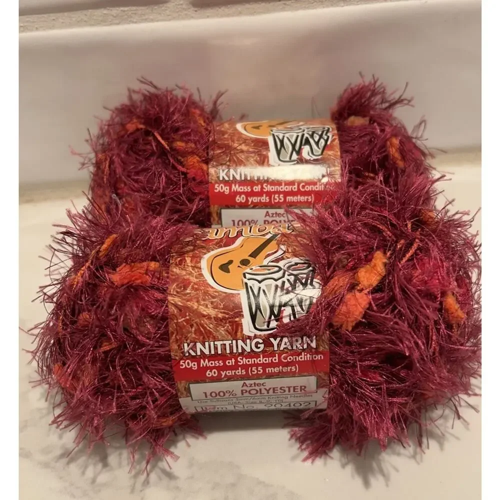 Lot of 2 Samba Sullivans Knitting Eyelash Yarn‎ Fun Fur Pink Aztec Yarn #90402